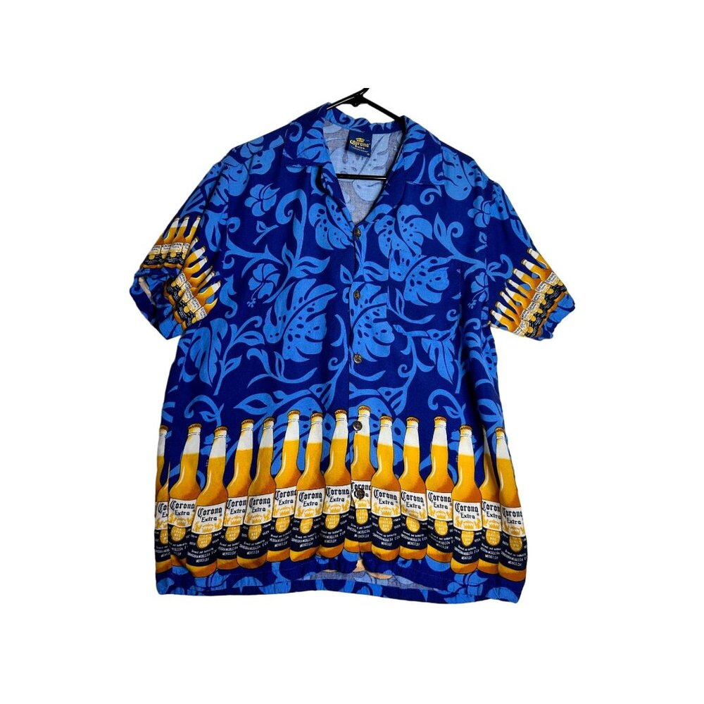Corona Extra Short Sleeve Button Down Hawaiian Shirt Mens Large Rayon